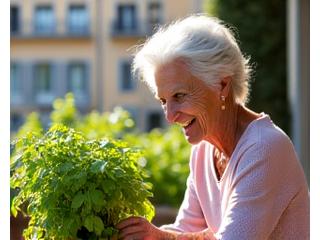 Donna anziana sorridente al sole, simbolo di vitalità in post-menopausa